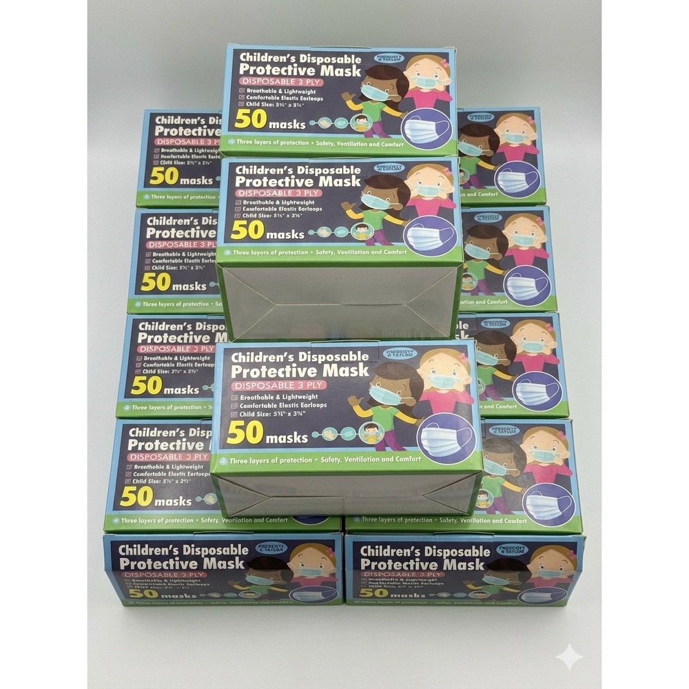 13 Box Lot Kids Disposable‎ Face Mask 50 Ct 3 Ply Child Blue Non Medical